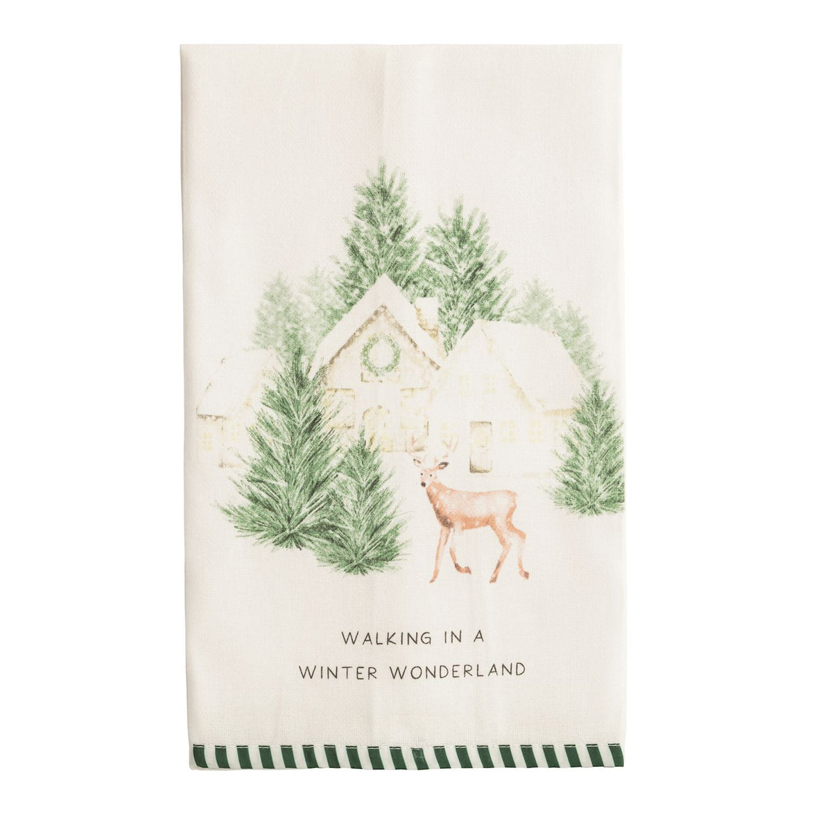 Mud Pie White Christmas Stripe Hem Towel