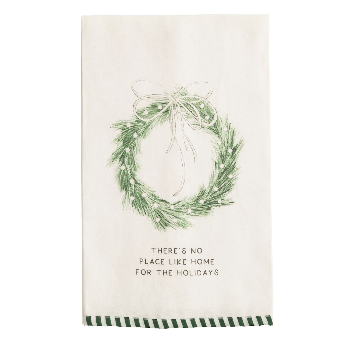 Mud Pie White Christmas Stripe Hem Towel