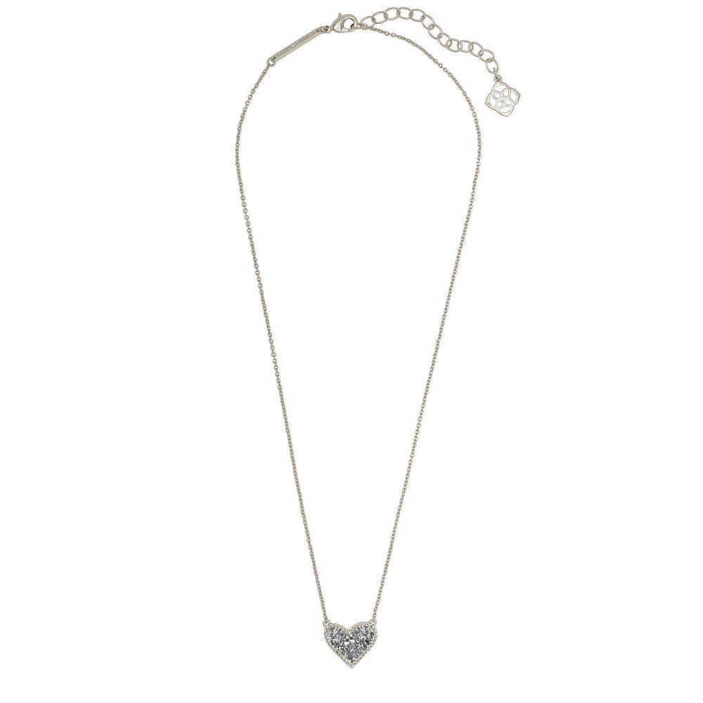 Kendra Scott Ari Heart Rhodium Short Pendant Necklace in Platinum Drusy