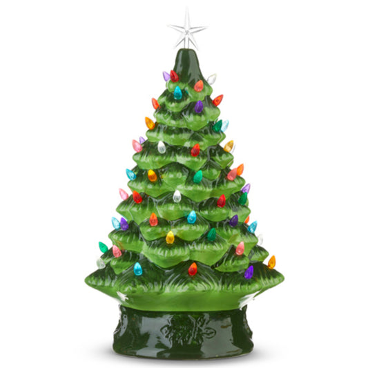 17" Vintage Green Lighted Tree With Timer
