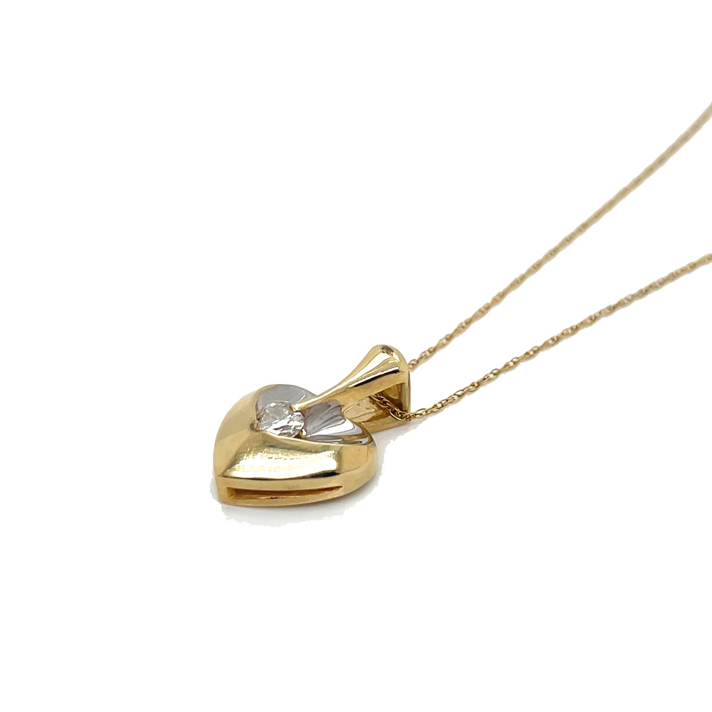 Estate 14k Two Tone Diamond Heart Pendant Necklace