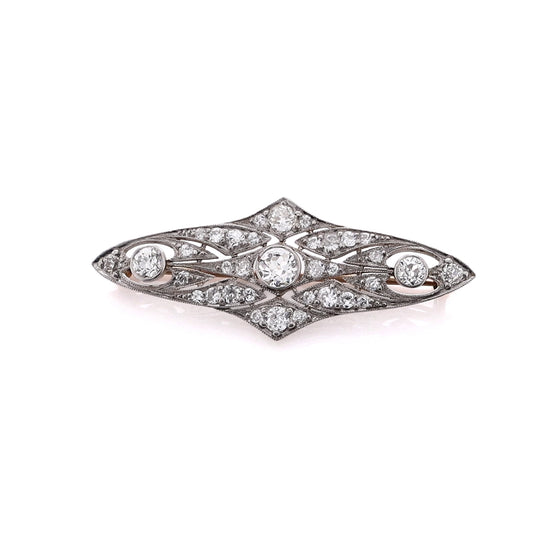 Estate Two-Tone Fan Shaped Milgrain Edge Diamond Brooch Pin