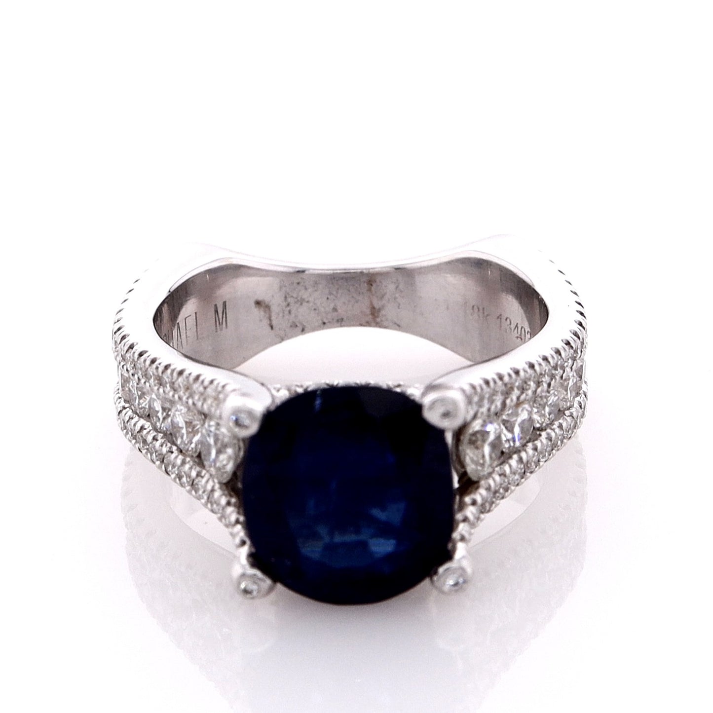Estate Michael M 18 Karat White Gold Sapphire and Diamond Ring