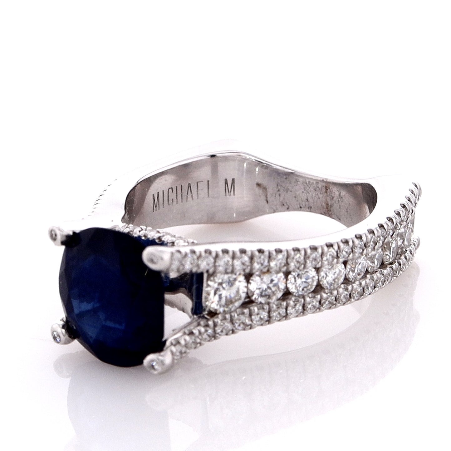 Estate Michael M 18 Karat White Gold Sapphire and Diamond Ring