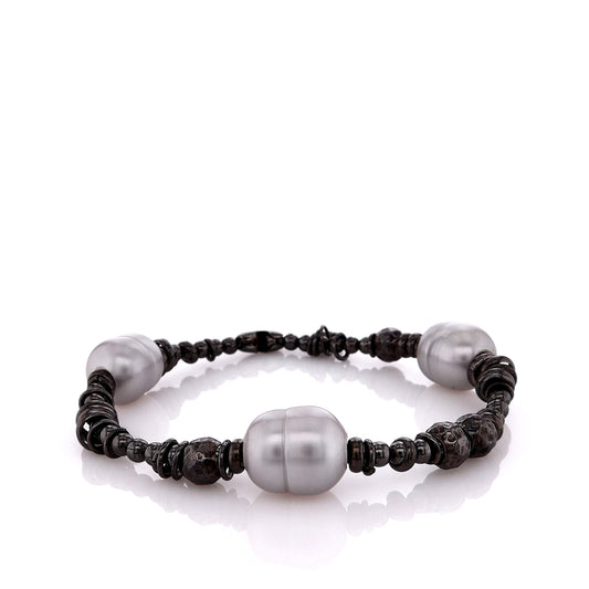 Honora Black Rhodium Sterling Silver Cultured Pearl Beaded Stretch Bracelet