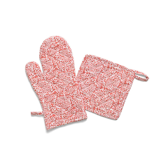 Pomegranate Tapestry Persimmon Oven Mitt Set