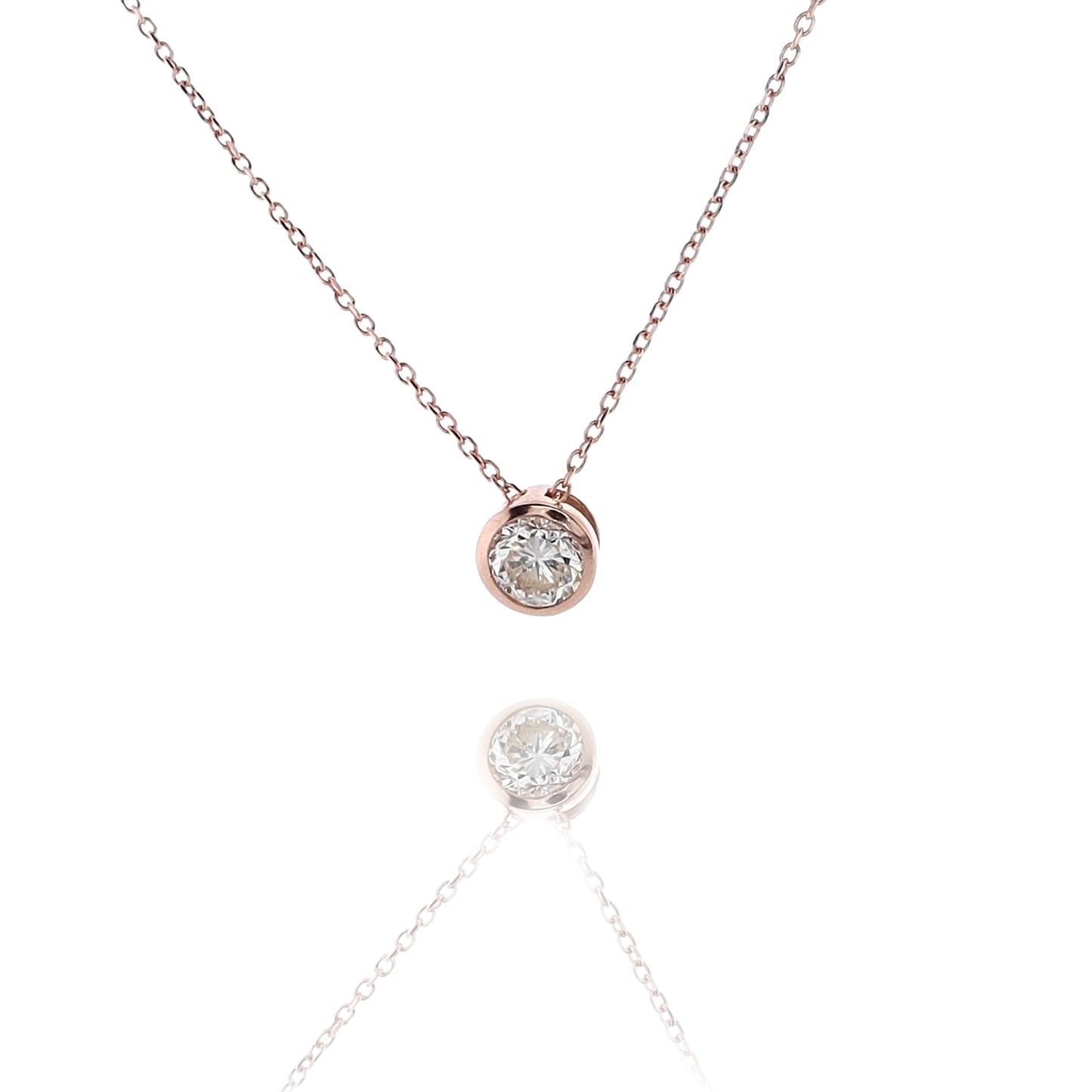 Estate 14 Karat Rose Gold Solitaire Diamond Pendant Necklace