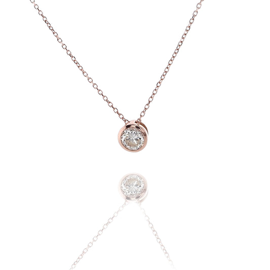 Estate 14 Karat Rose Gold Solitaire Diamond Pendant Necklace