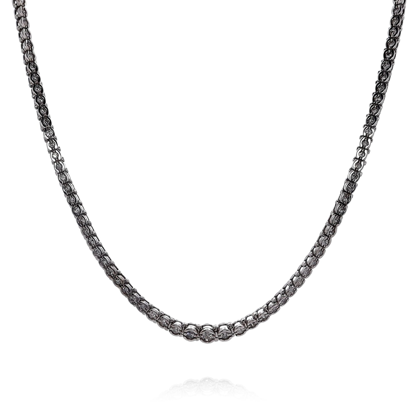 Estate 14k White Gold 15" Graduated Diamond Riviera Necklace