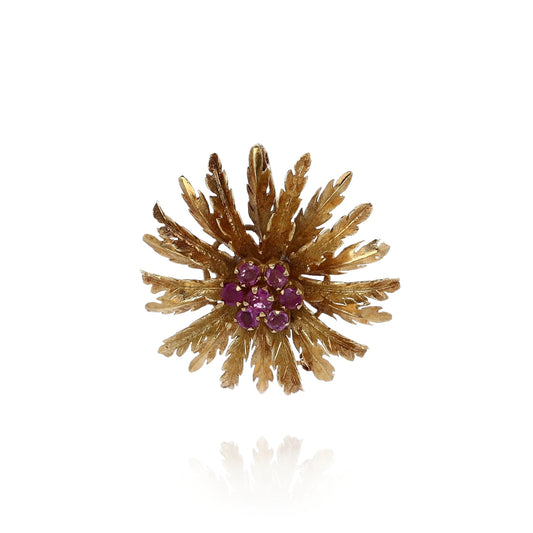 Estate 18k Yellow Gold Flower Spray Pink Sapphire Brooch