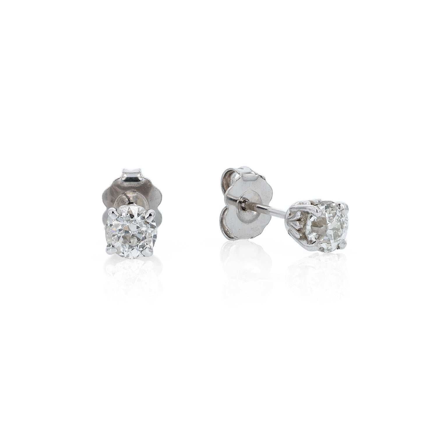 Estate 14k White Gold D.76tw IJ SI-I1 Old European Diamond Stud Earrings
