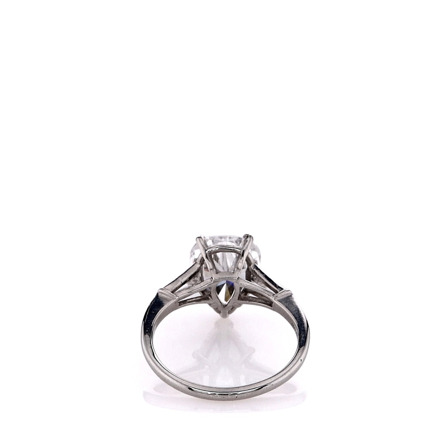 Estate Platinum Pear Shaped and Tapered Baguette Diamond Engagement Ring