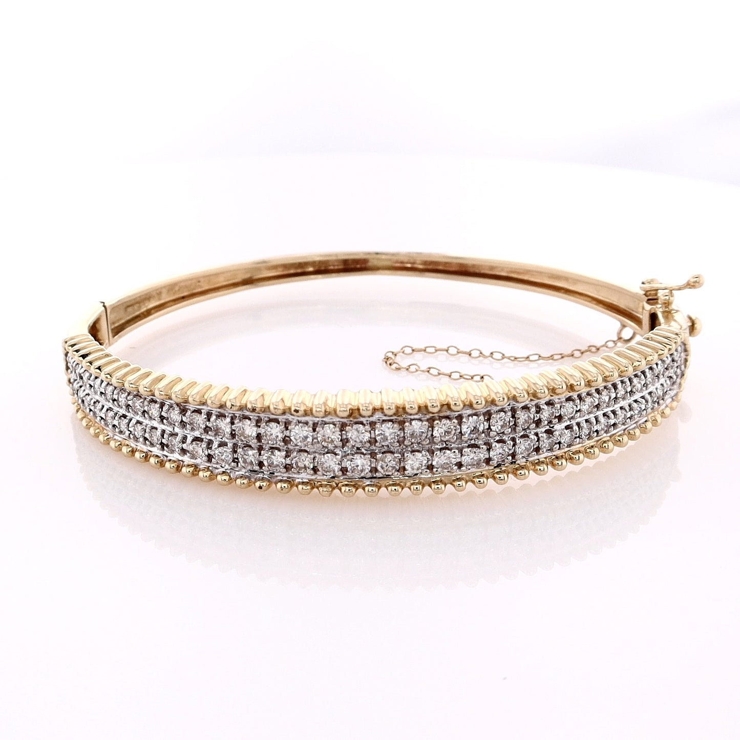 Estate 14k Two Tone Top Pave Double Row Prong Beaded Bracelet