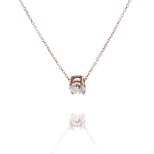 Estate 14 Karat Rose Gold Slide Through Solitaire 4 Prong Diamond Pendant Cable Necklace