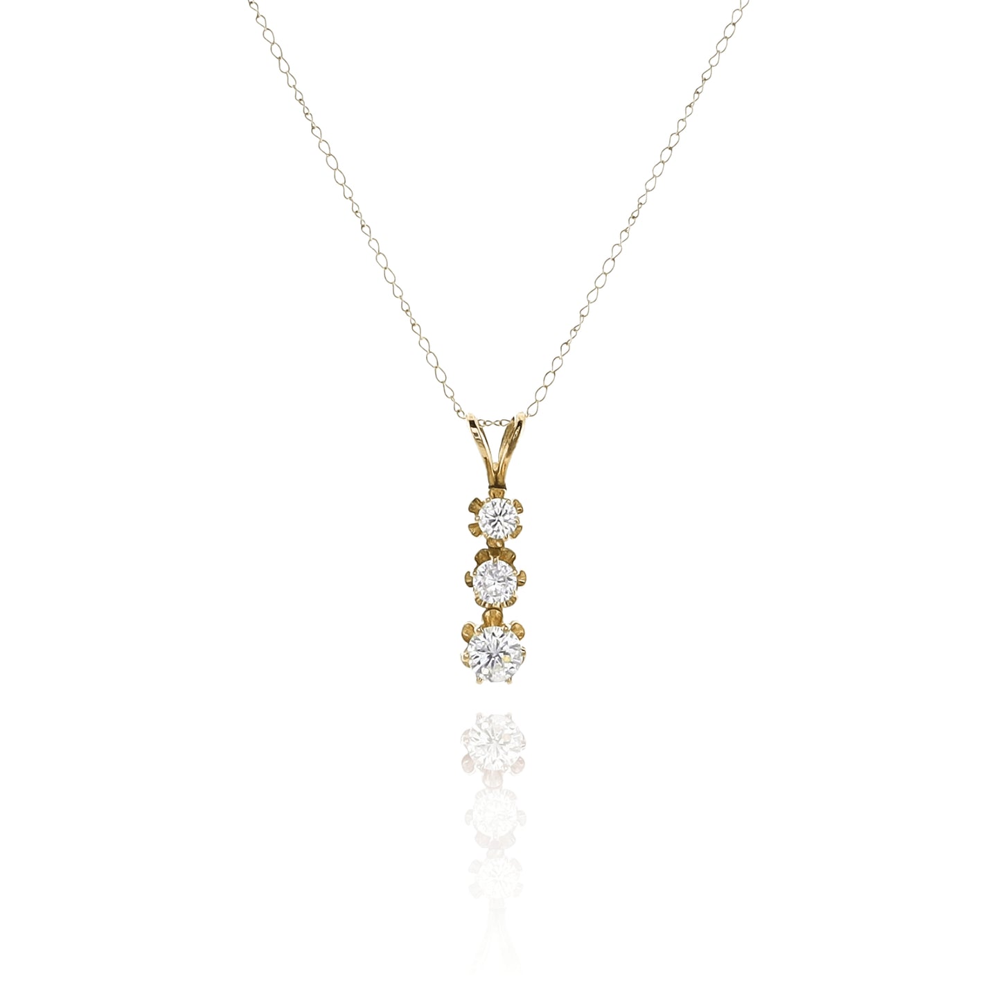 Estate 14k Yellow Gold 19in Graduated Diamond Pendant Necklace