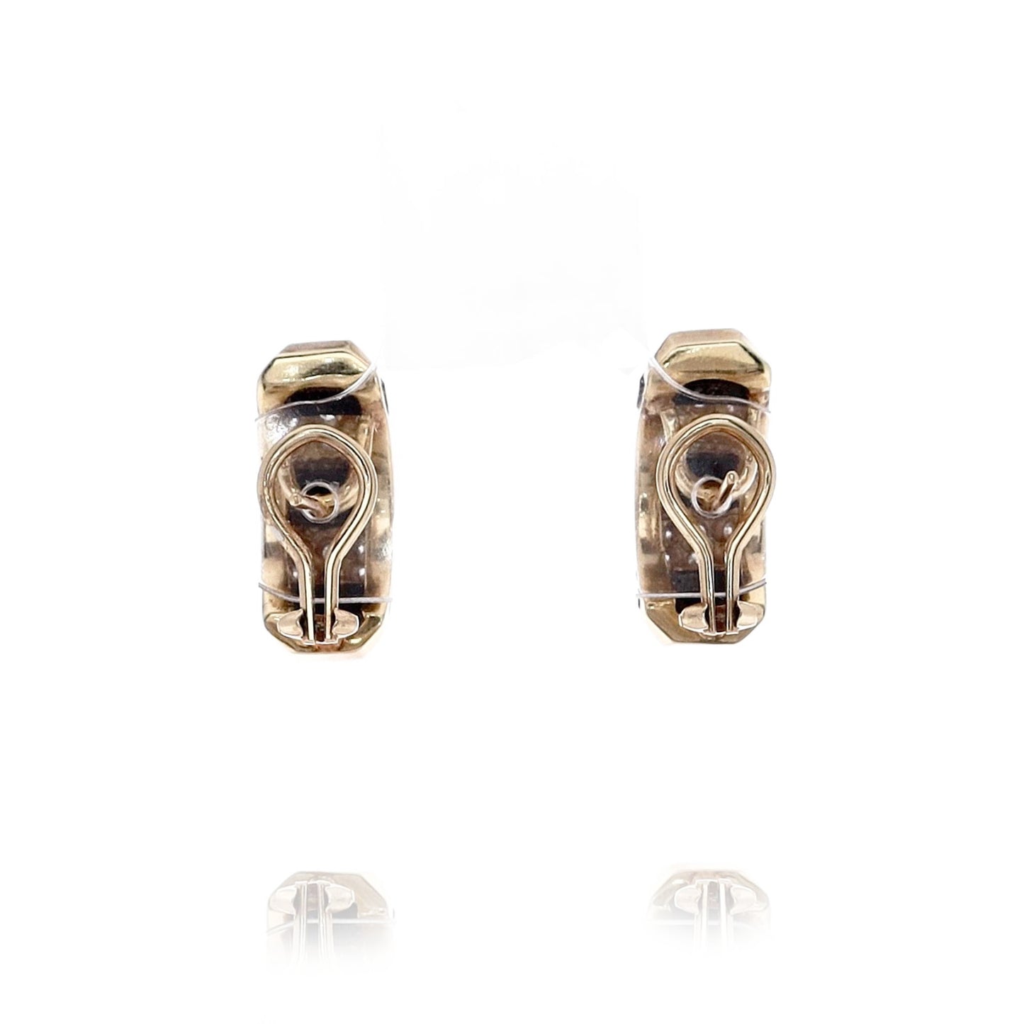 Estate 14k Yellow Gold Triple Sided Onyx and Diamond Hoop Earrings