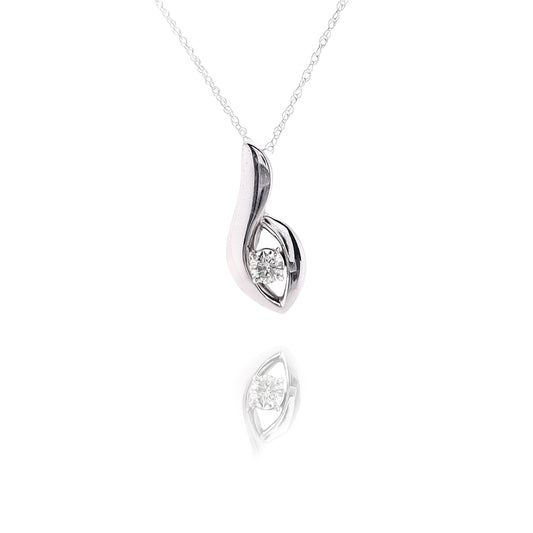 Estate 14 Karat White Gold Polished Free Form Pendant Diamond Necklace