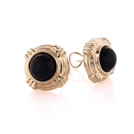 Estate 14k Yellow Gold Cabochon Onyx Stud Earrings