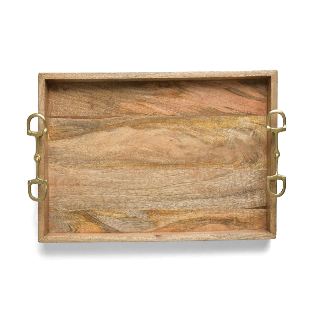 Pomegranate Wooden Serving Tray with Snaffle Handles
