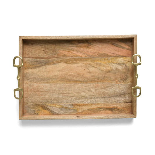Pomegranate Wooden Serving Tray with Snaffle Handles