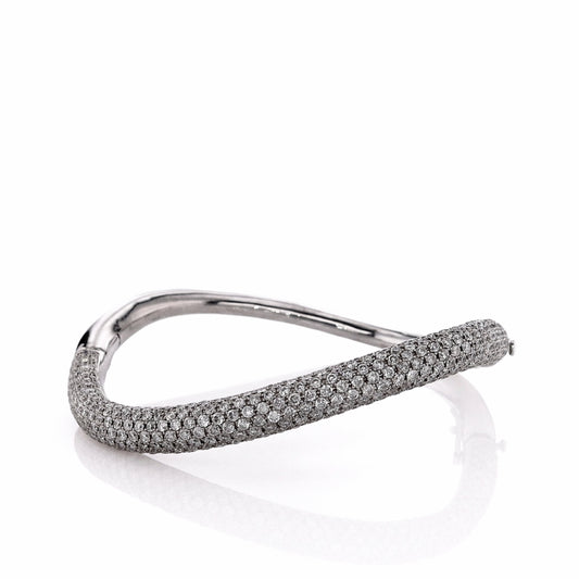 Estate 14k White Gold 7.22ct Wavy Diamond Bangle Bracelet