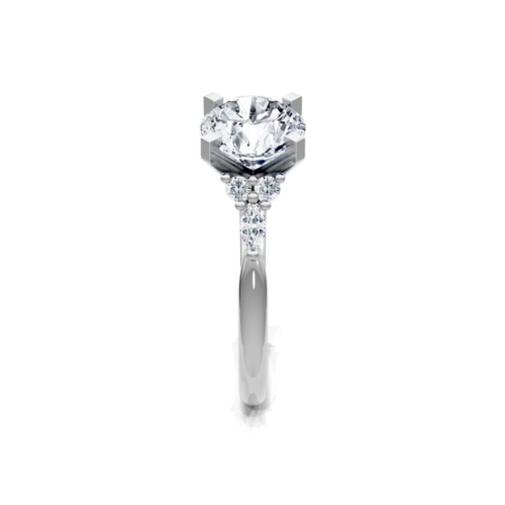 14k Round and Marquise 3 Stone Engagement Ring