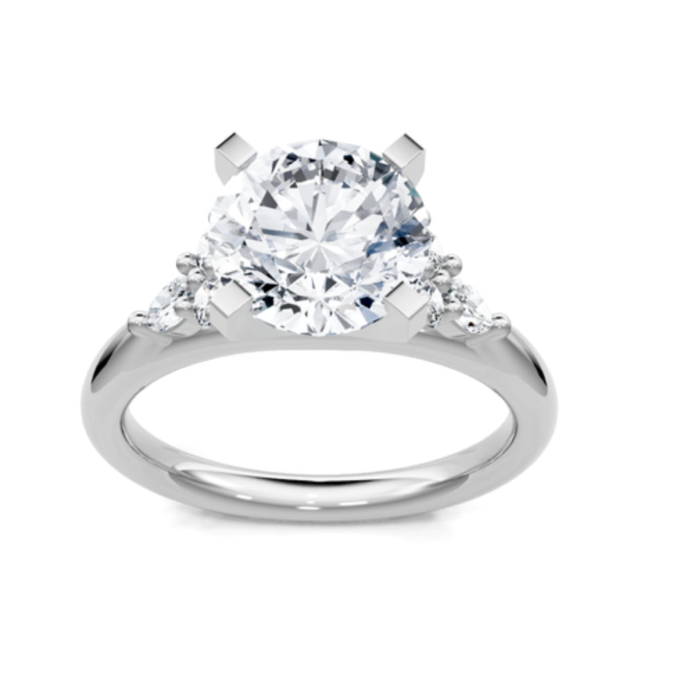 14k Round and Marquise 3 Stone Engagement Ring