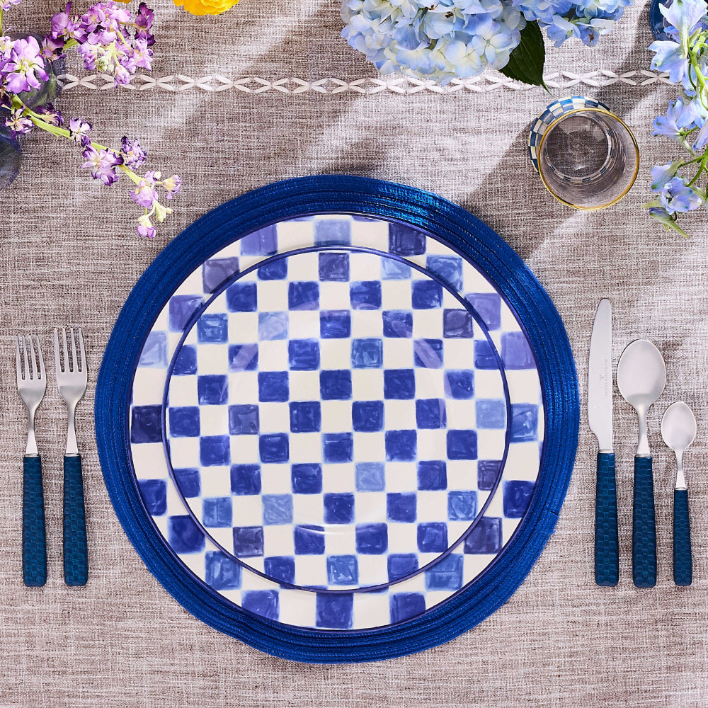Mackenzie-Childs Indigo Check Dinner Plate