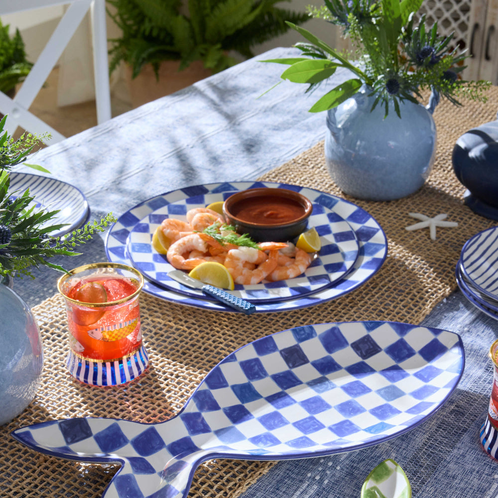 Mackenzie-Childs Indigo Check Dinner Plate