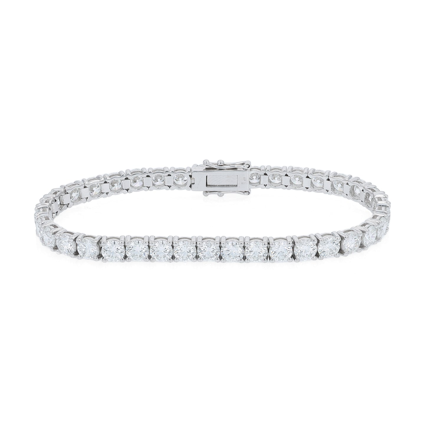 White gold 12.46 carat diamond tennis bracelet on a white background