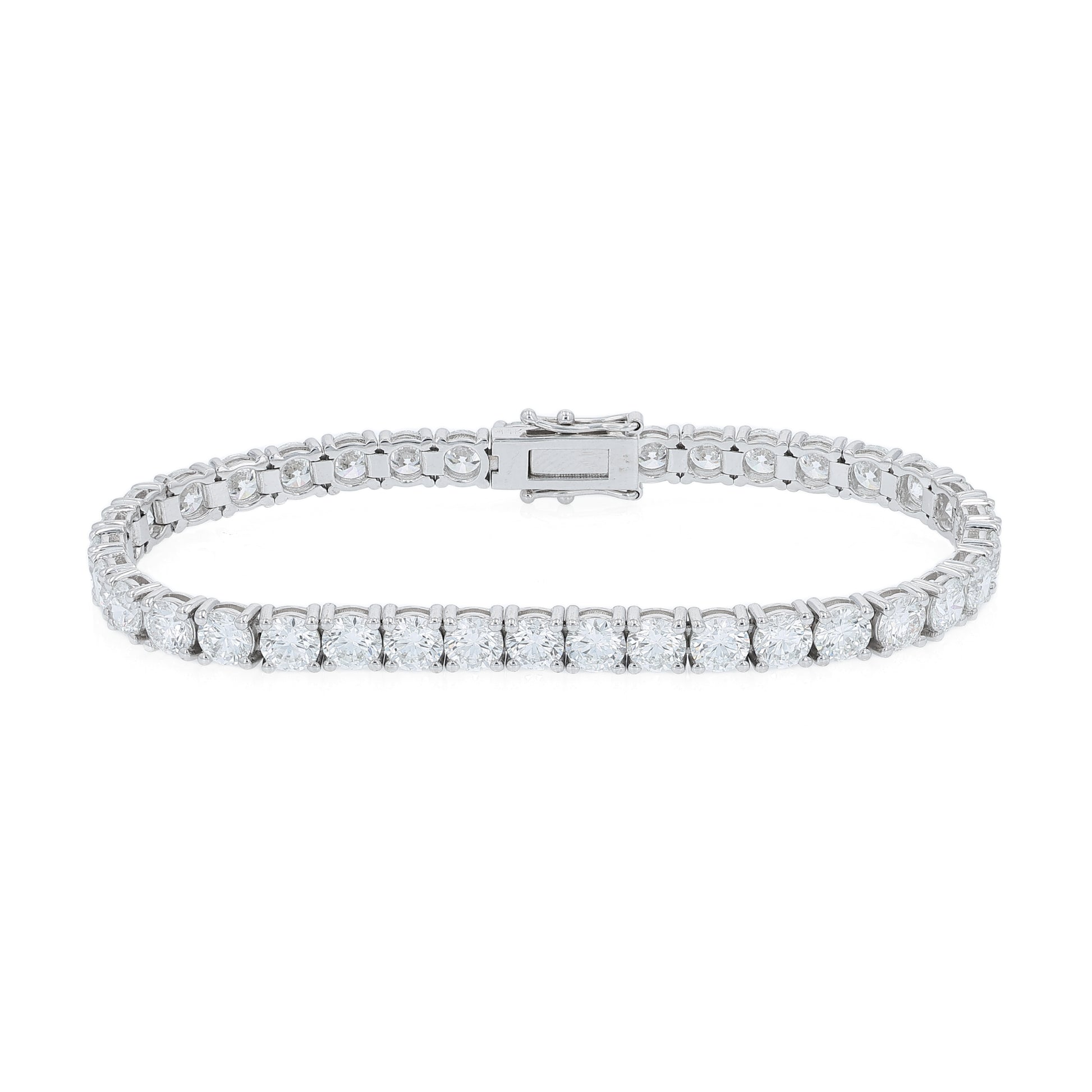 White gold 12.46 carat diamond tennis bracelet on a white background