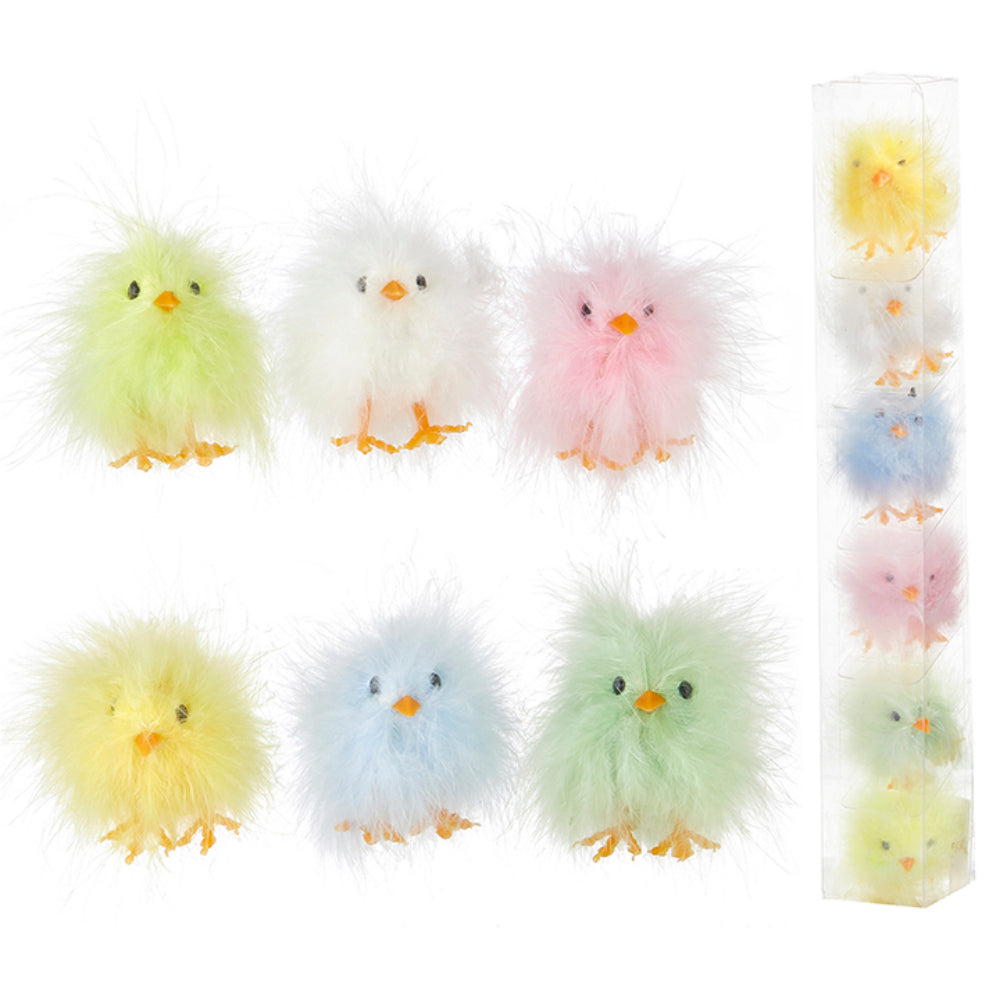 Assorted Box of 6 Fluffy Multicolor Chicks