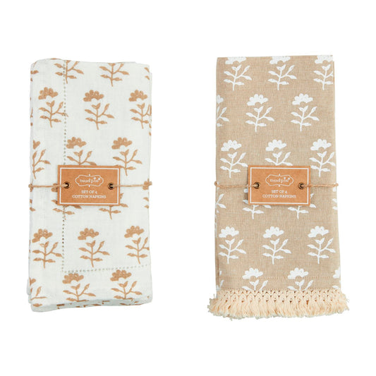 Mud Pie Taupe Block Print Cloth Napkin Sets