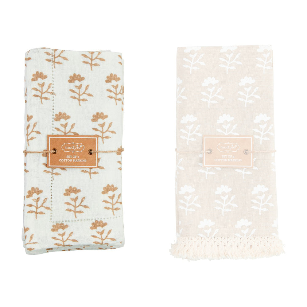 Mud Pie Taupe Block Print Cloth Napkin Sets
