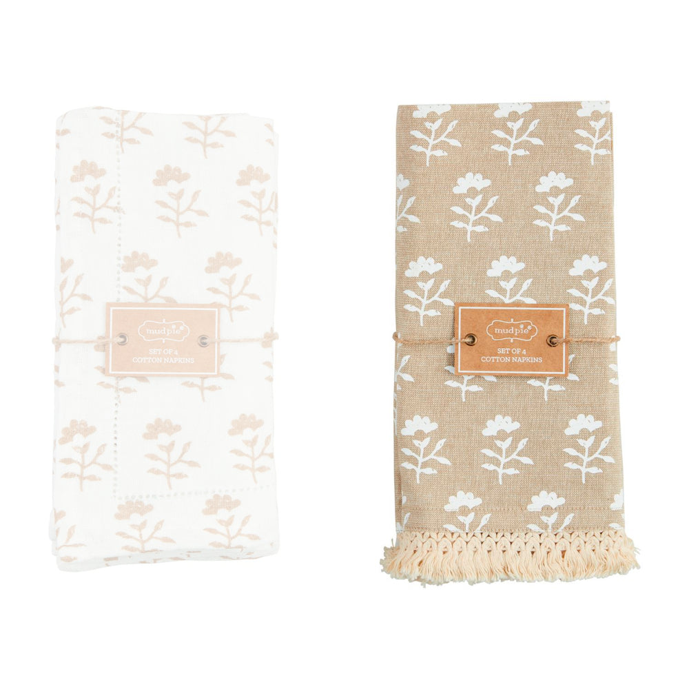 Mud Pie Taupe Block Print Cloth Napkin Sets