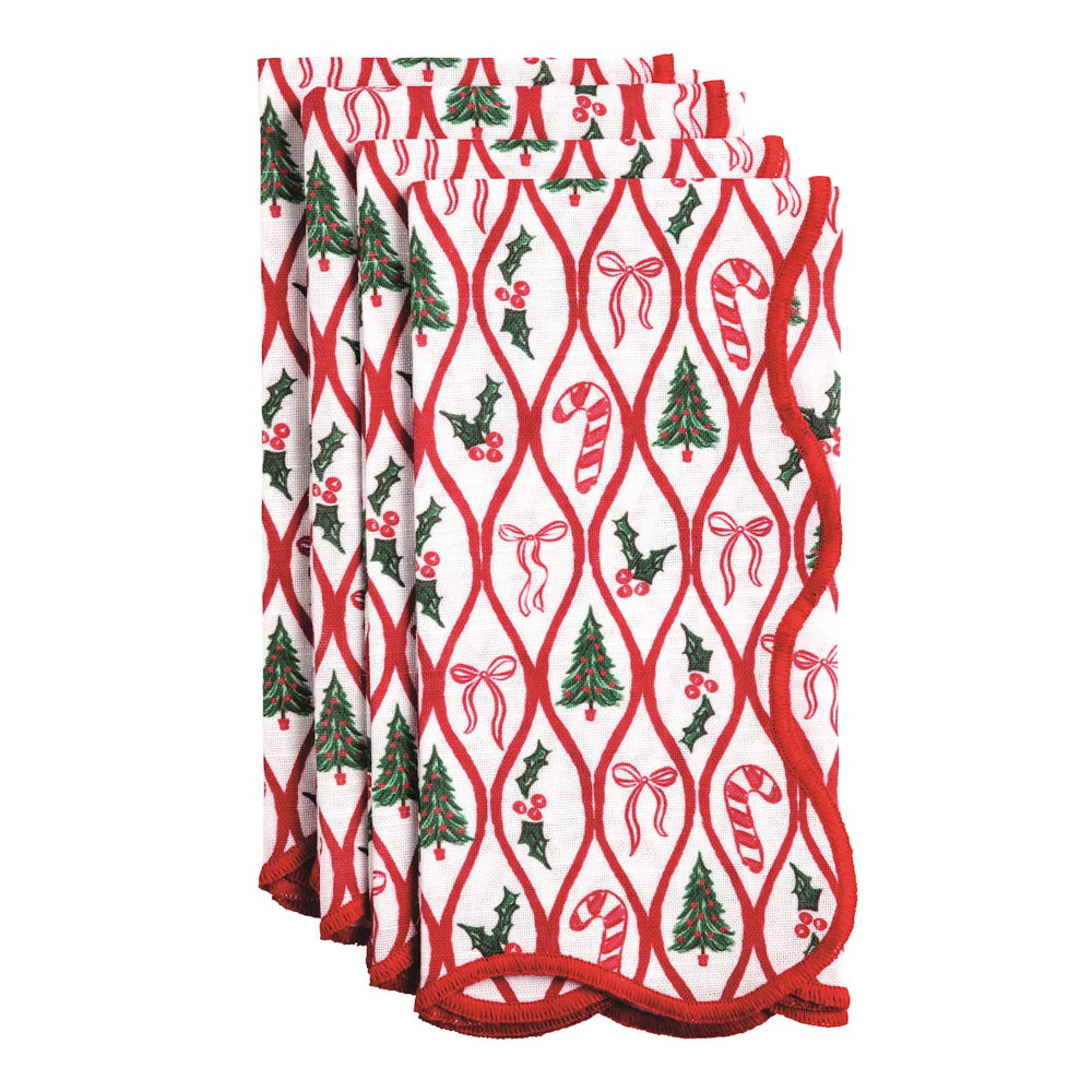 napkins with Christmas-themed pattern on a white background