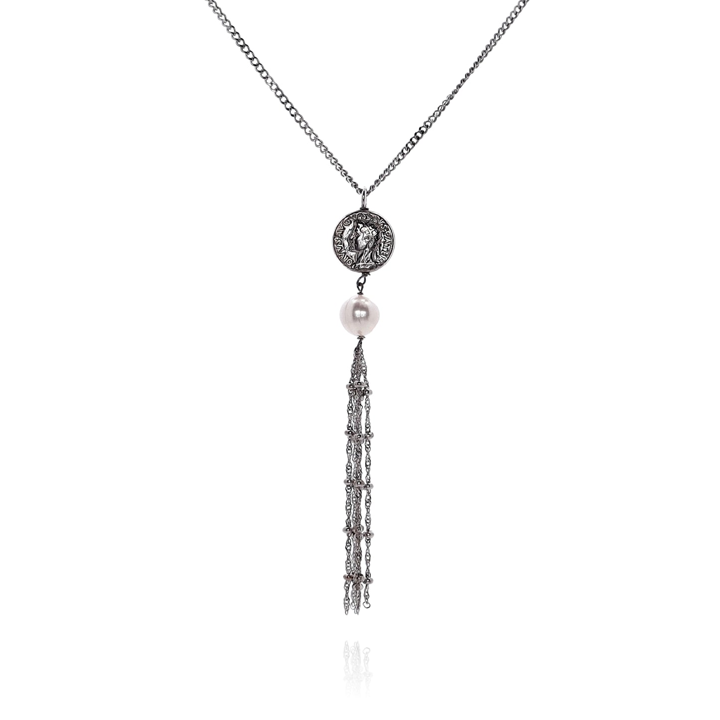 Honora Sterling Silver Coin and Pearl Tassel Pendant Necklace