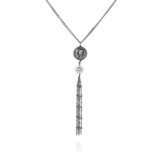 Honora Sterling Silver Coin and Pearl Tassel Pendant Necklace