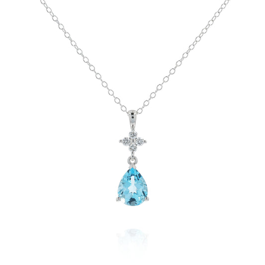 14k White Gold 18" Swiss Blue Topaz and Diamond Pendant Necklace