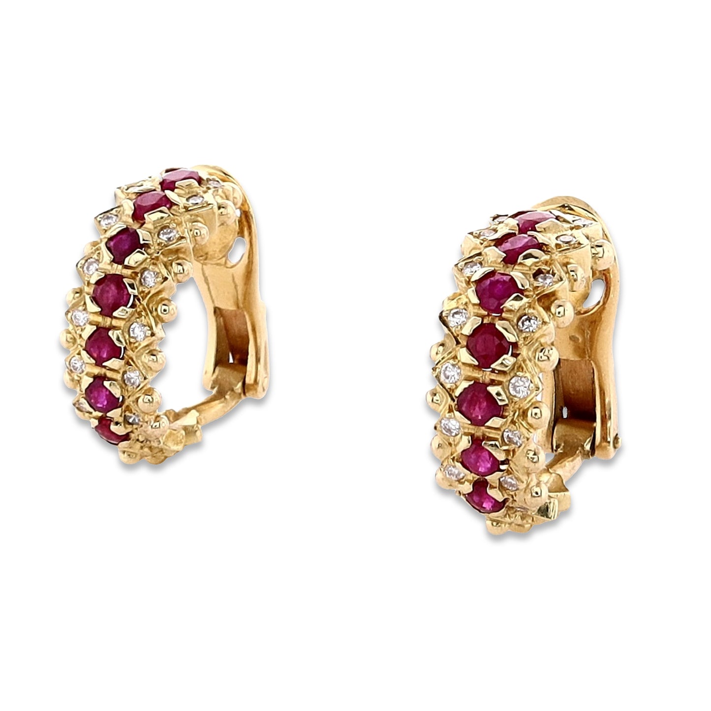 Estate 18k Yellow Gold Ruby and Diamond Clip Earrings