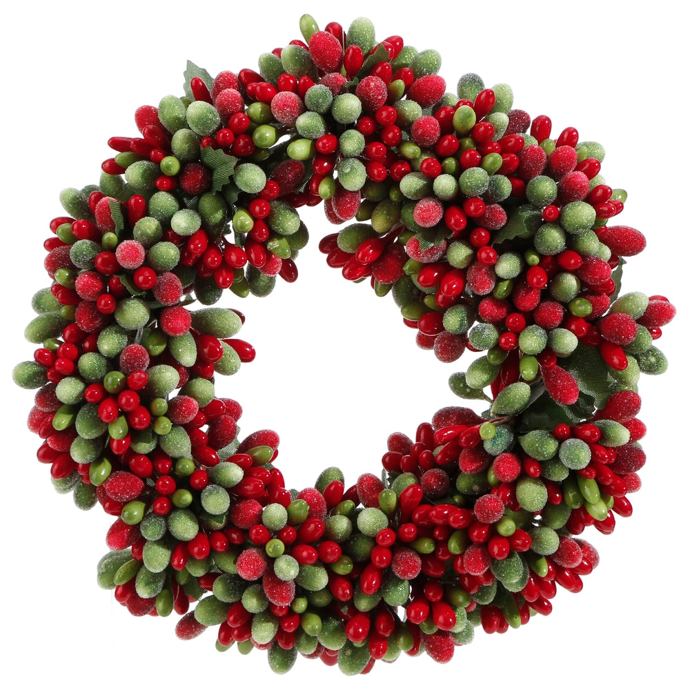 Christmas wreath with red and green berries on a white background