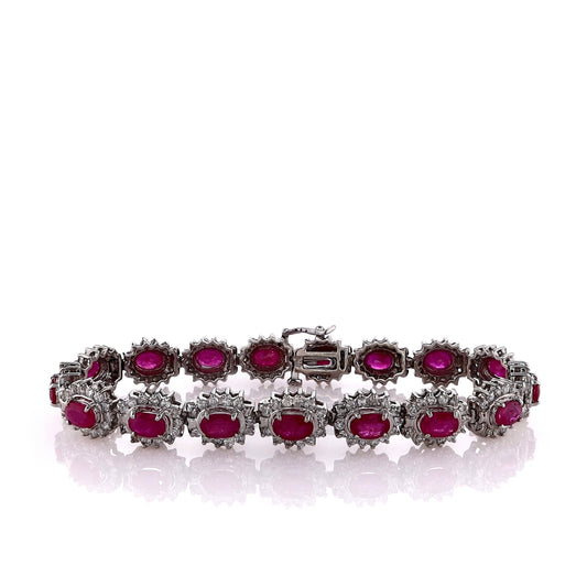Estate 14K White Gold 7.5" Ruby and Diamond Bracelet