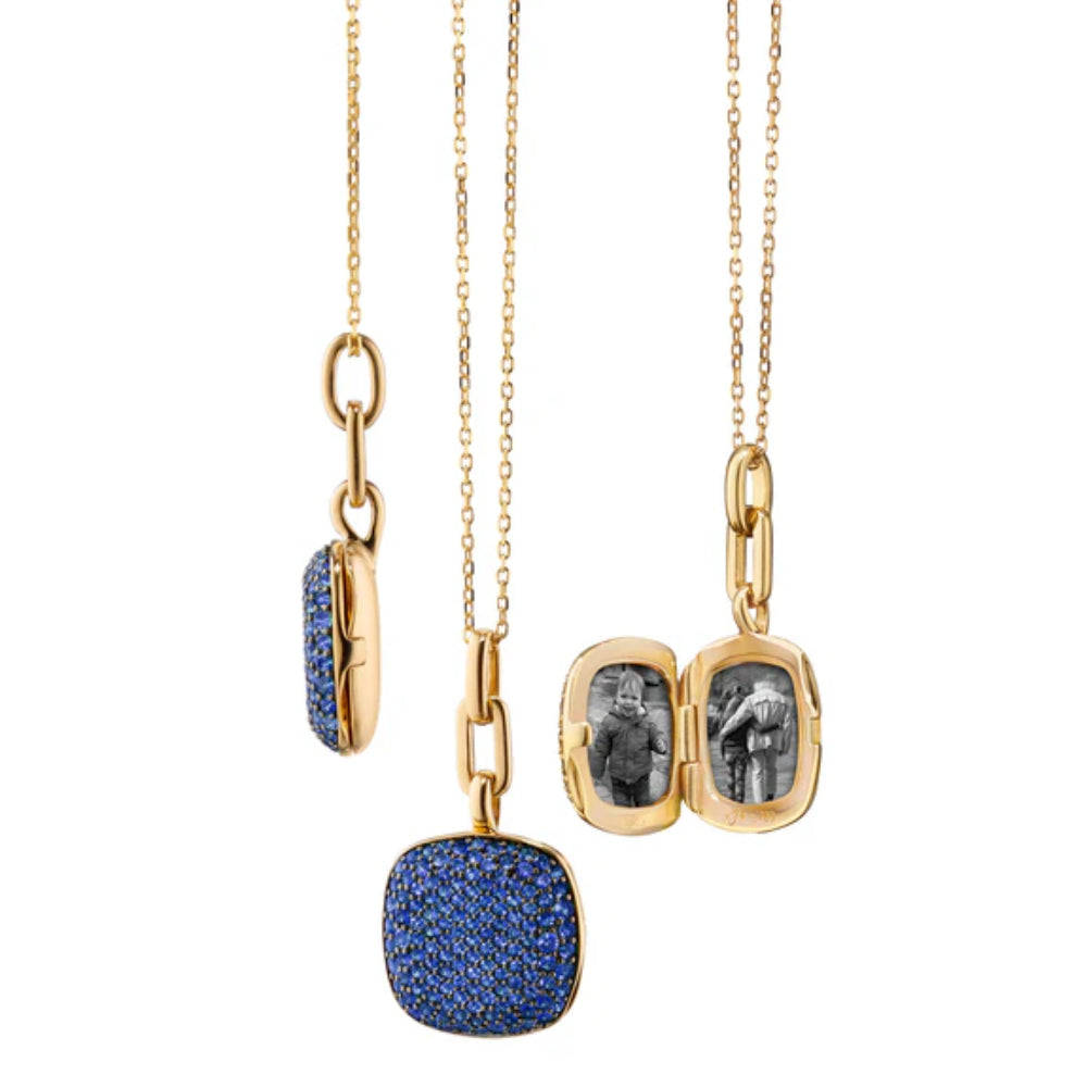 Monica Rich Kosann Slim "Rae" Locket Necklace with Blue Sapphires