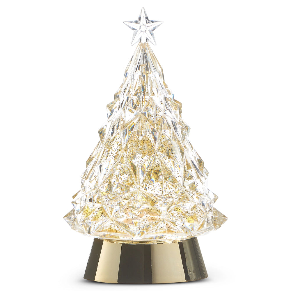 Crystal Christmas tree with gold base and star on a white background