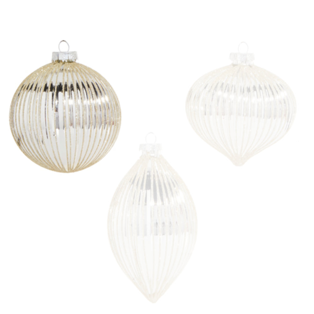 Raz Imports Silver Glitter Ribbed Ornament