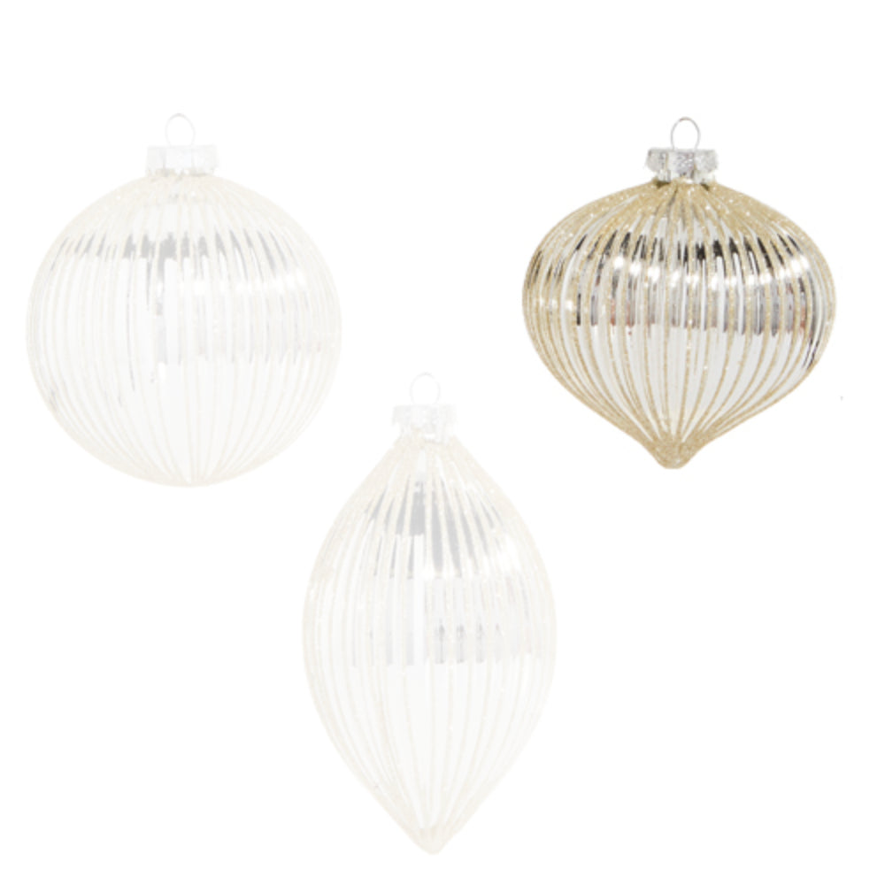 Raz Imports Silver Glitter Ribbed Ornament