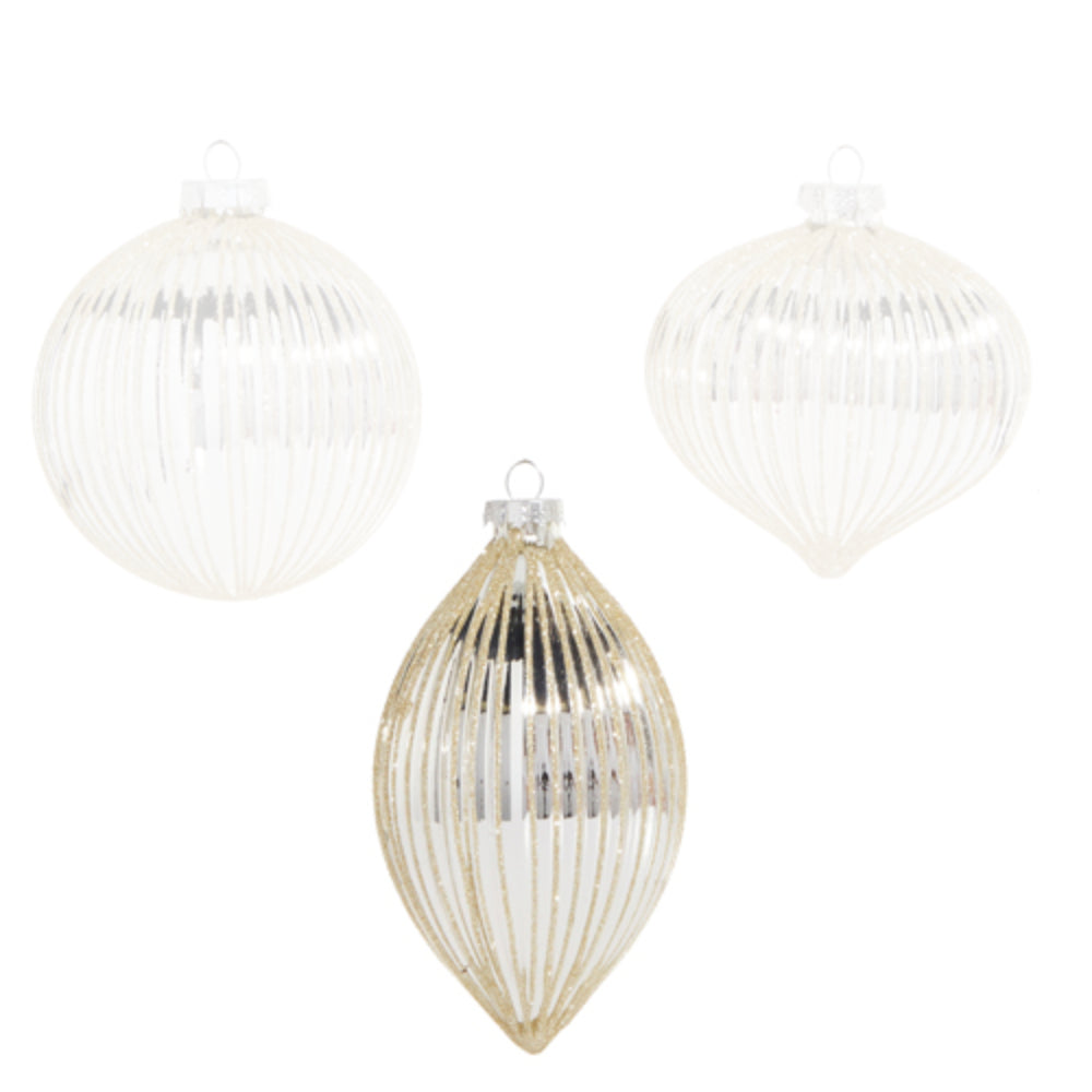 Raz Imports Silver Glitter Ribbed Ornament