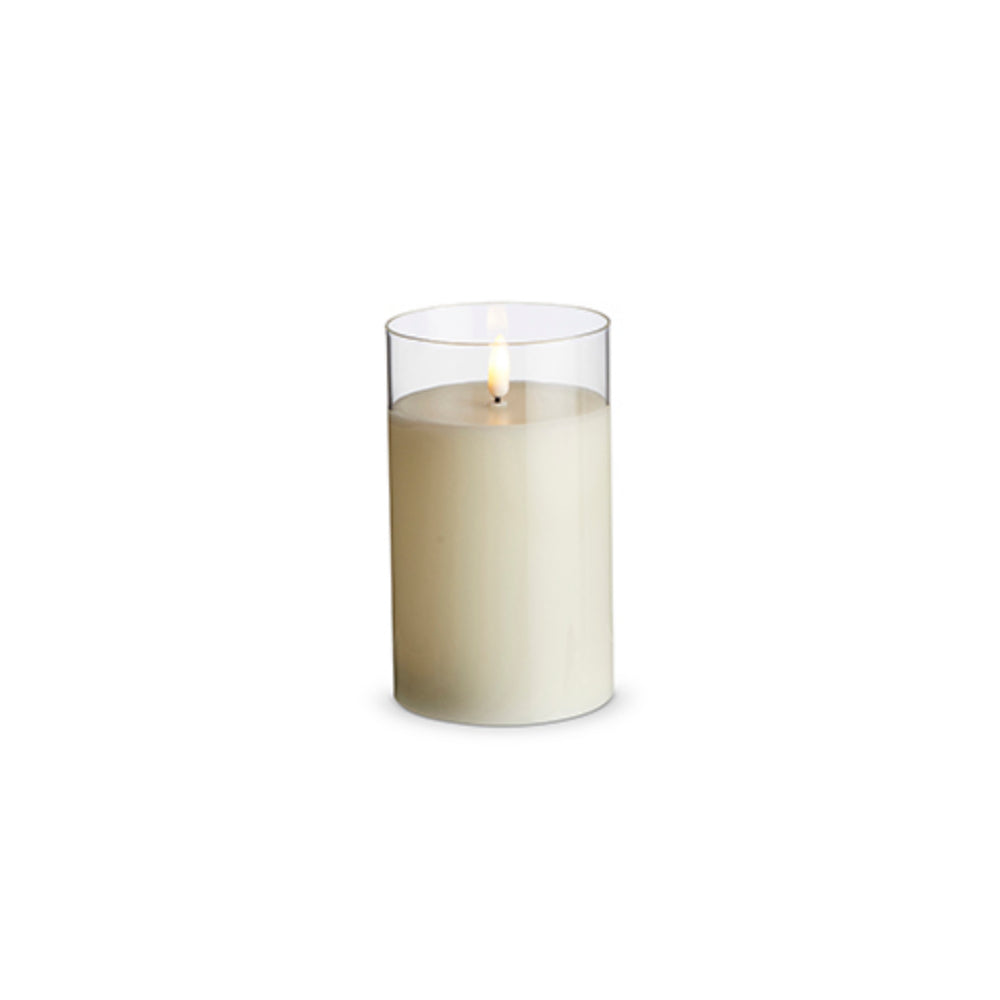 Raz Imports Battery Powered Clear Glass Ivory Pillar Candle