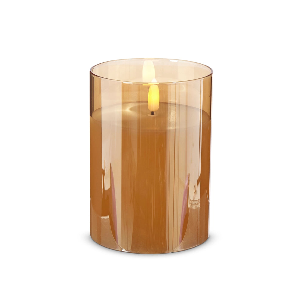 Raz Imports Battery Powered Gold Glass Ivory Pillar Candle-3.5" x 5"