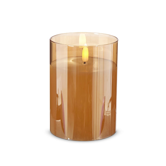 Raz Imports Battery Powered Gold Glass Ivory Pillar Candle-3.5" x 5"